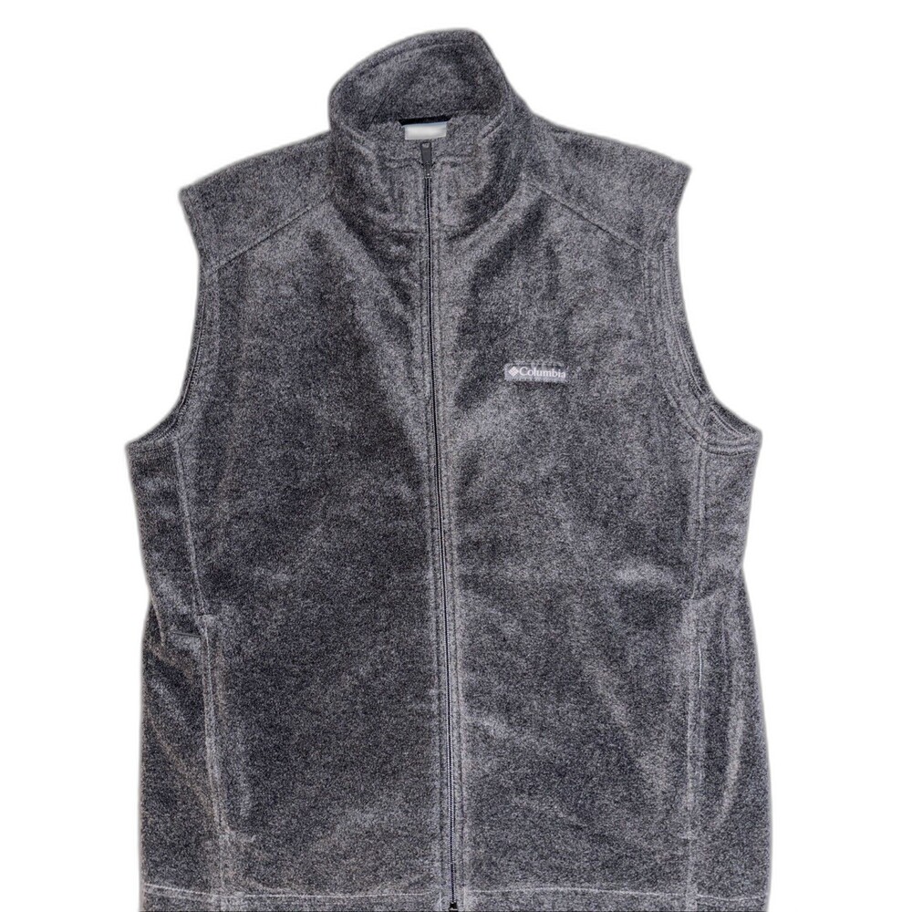 Columbia Vest Mens XL Gray Fleece Jacket Sweater Full Zip Pockets  Logo